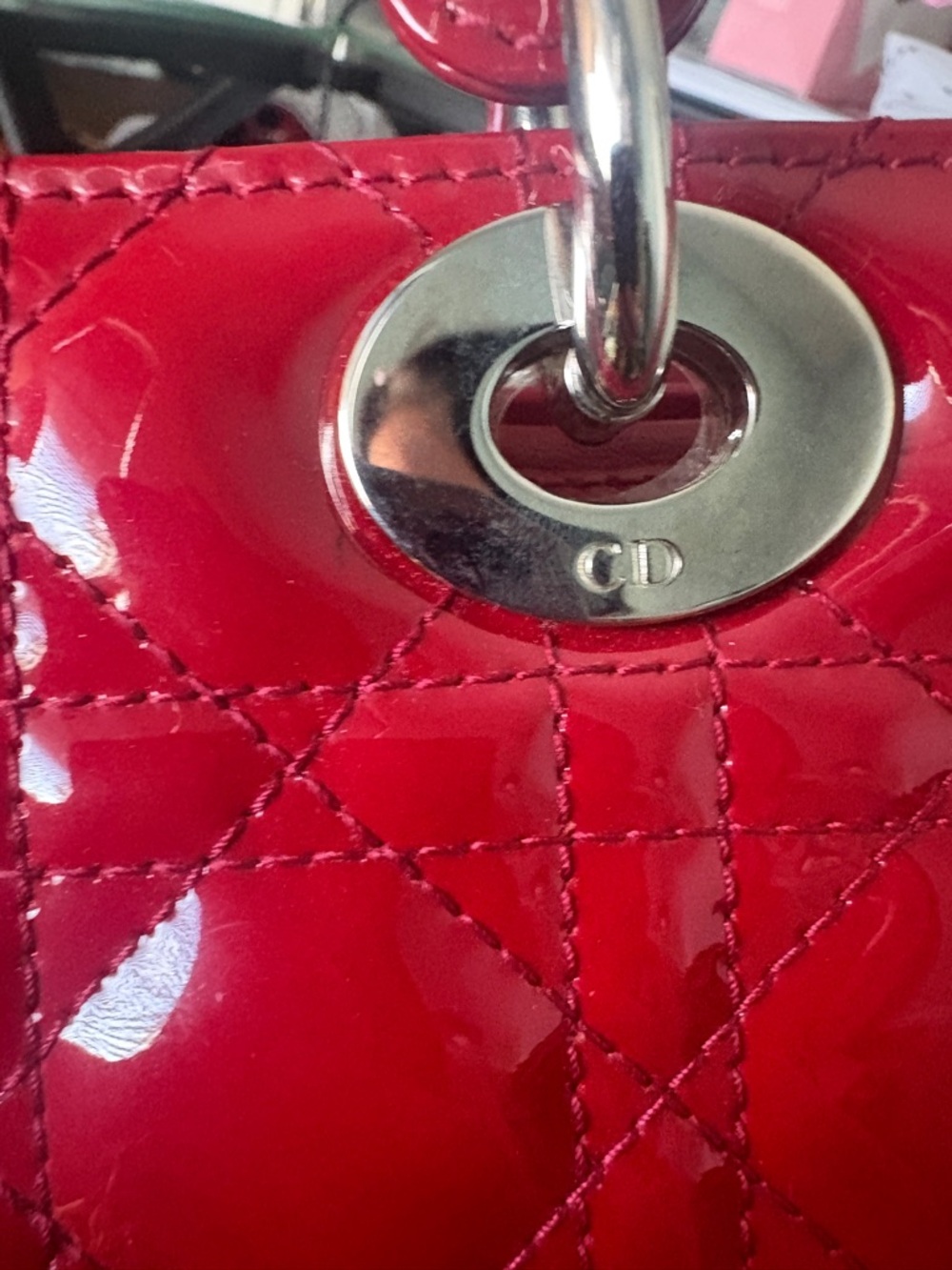 Christian Dior Lady Dior Large Red Patent Cannage Tote Bag Charm - Picture 3 of 15